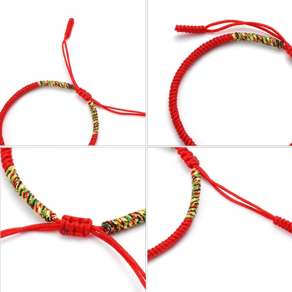 Lucky Rope Armband Tibetansk Buddhist Knots Stickat Håndlavet GULD