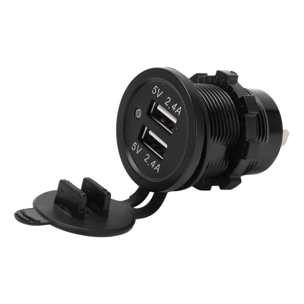 Dual USB Biloplader 2.4A Vandtæt Mat Sort Baggrundsbelysning
