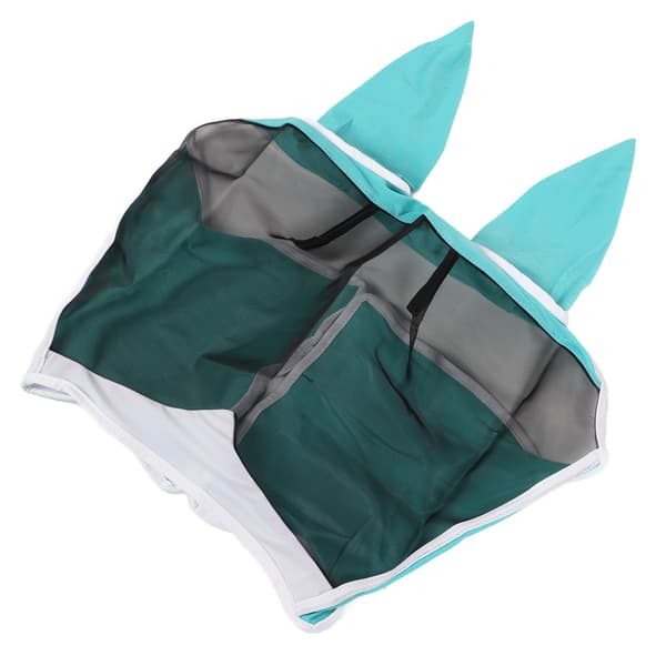 Elastisk UV-skydd Andningsbar Mesh Hästflugmask med Öron Blå Grön