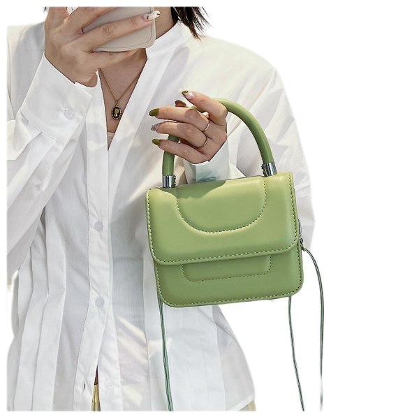 Enfärgad enkel textur Mode mini kvinnlig axel liten fyrkantig väska Elegant modetrend Messenger Bag Grön