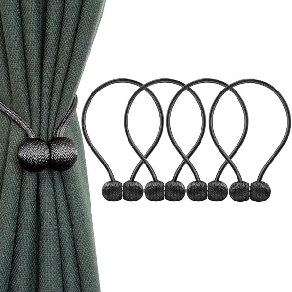 4 tiebacks med magneter, klips til at holde dine gardiner eller gardiner, til hjemmet, kontoret, dekoration - sort