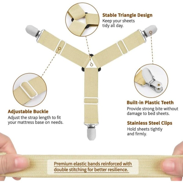 Sengetøjsclips, justerbar trekantet elastiske lagnerstropper med kraftige gribere til lagner, madrasbetræk, C