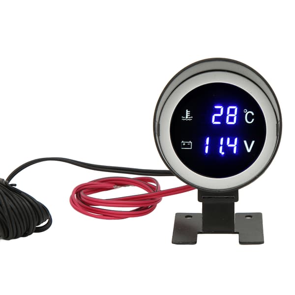 Digital Rund Vandtemperaturmåler LED Voltmeter DC 9V til 36V Blåt Lys til Bil Motorcykel ATV