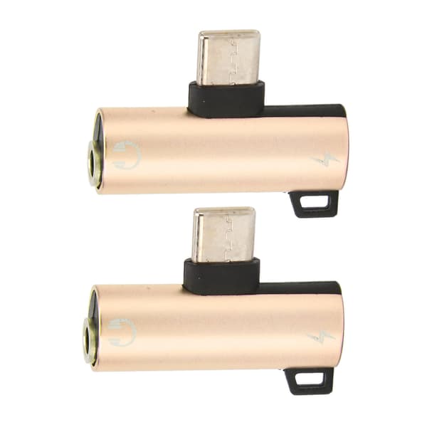 2 st USB C till 3,5 mm ljudadapter 2 i 1 Typ C laddningsmusik ABS Guld