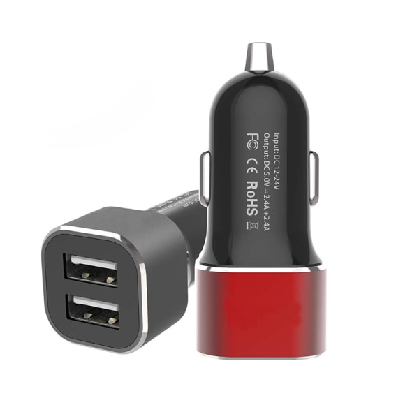 Biloplader 4.8A lille firkantet dobbelt USB biloplader (helt sort)