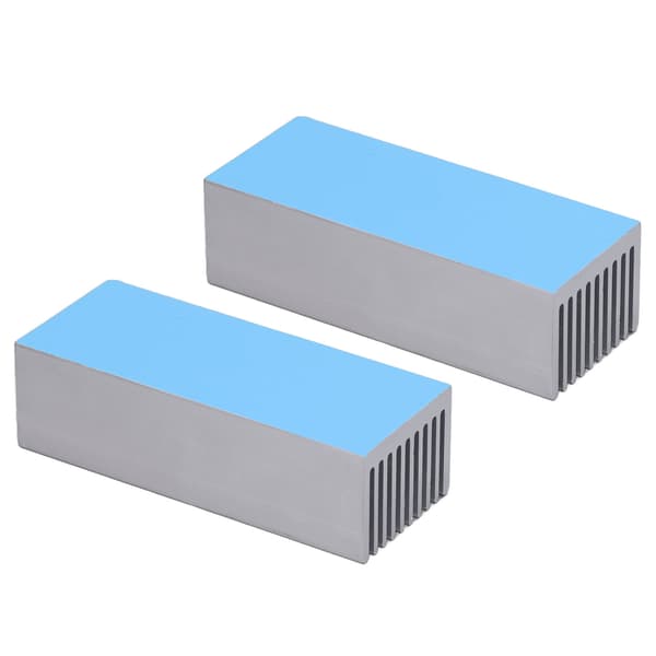2 stk. kølefinner i aluminium køleplade-sæt til CPU elektronisk chip 100x40x30mm med termisk ledende klæbemiddel
