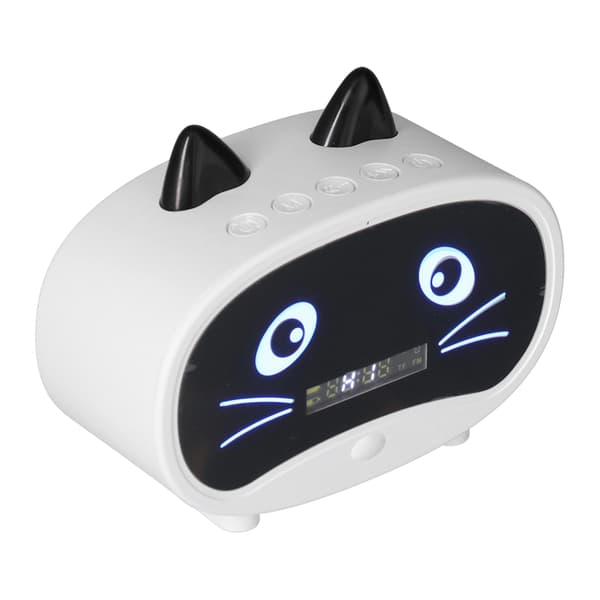 Mini Tecknad Högtalare Multifunktionell Söt Kattöra Design Smart Dubbel Väckarklocka för Sovrum Kontor Vit
