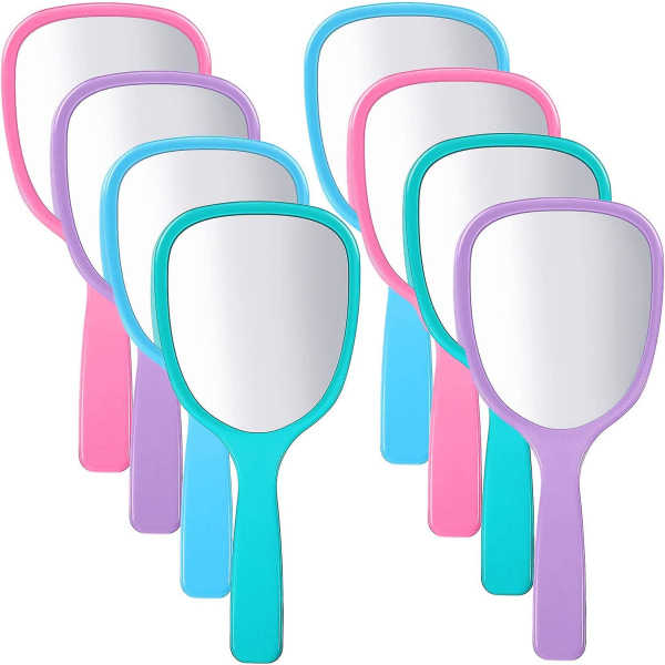 8-pack handpiegel sminkspegel med handtag resespegel hand kosmetika spegel Bärbar sminkspegel verktyg för resor, camping, hemma, 4 färger