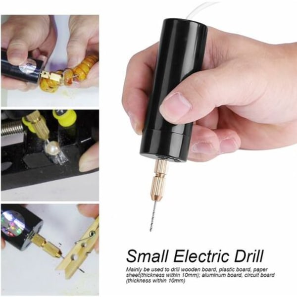 DC 5V Mini USB elektrisk borrmaskin Elektrisk handborr för filmhandborr, (svart + USB -datakabel + skiftnyckel + tre borrar)