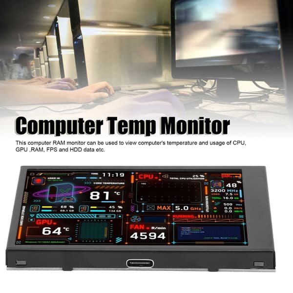 3,5 tums datortemperaturmonitor Dubbla USB-portar IPS Mini Display CPU GPU RAM HDD Data Monitor med visuell temaredigerare