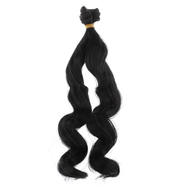 Mode 25 cm gör-det-själv-docka peruker Långa lockiga vågiga högtemperaturtråd Handgjorda hårstycken svart
