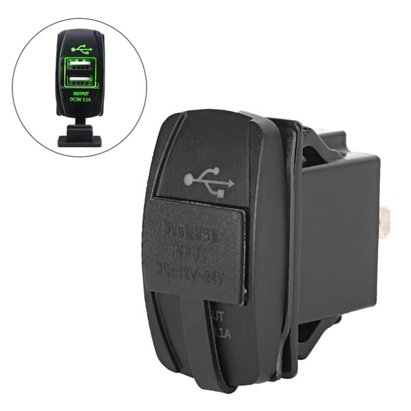Dobbelt USB Biloplader 12V 24V 3.1A Universal Grønt Lys til Bil Båd Motorcykel