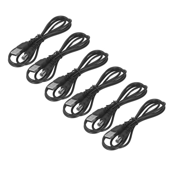6 stk. 5V DC-stik strømkabel USB 2.0 A han til 5.5x2.1mm opladningsstik sort