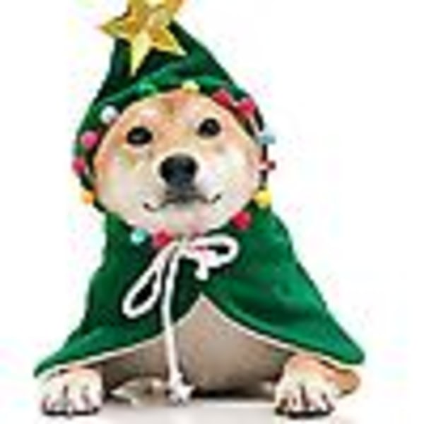 Tomtekape med tomteluva Fest Cosplayklänning för katter och små och medelstora hundar Grön Pentagram Julkappa M Storlek