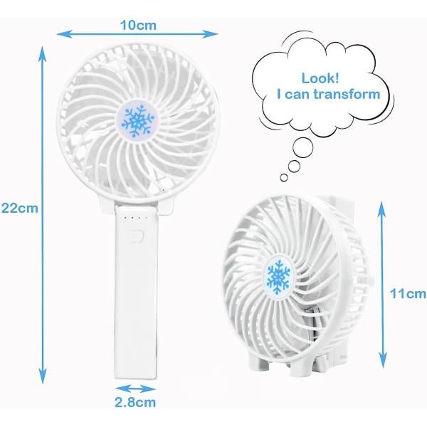 Käsituuletin, kokoontaitettava kannettava minituuletin, USB latausportti, ladattava akku, 3