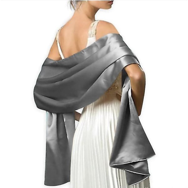 Ny ensfarvet aftenkjole sjal Langt satin tørklæde dekoreret bryllup Cheongsam med satin monokromt sjal 1 stk. Gray