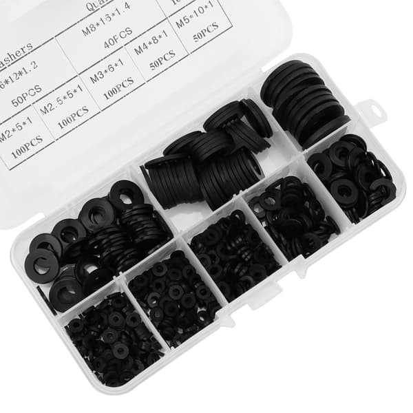 500 stk. nylon skive sæt M2 M2.5 M3 M4 M5 M6 M8 M10 Sort hardware fastgørelseselementer