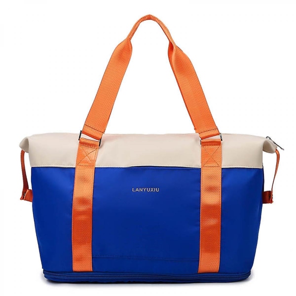 Dame Fitness håndtaske med stor kapacitet Kontrastfarve Oxford rejsetaske til arbejde ferie blå