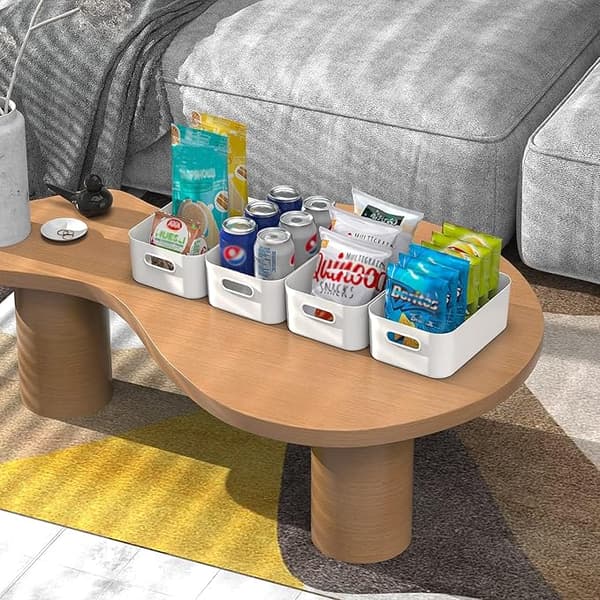 5 PCS White Plastic Storage Bins Small with Handles, Storage Baskets for Shelves, Kitchen, Office, Refrigerator