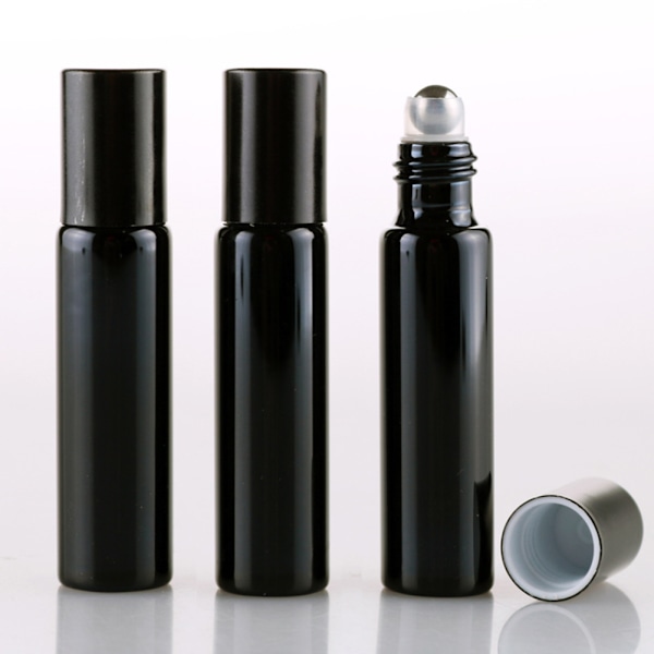 7 st påfyllningsbara parfymflaskor i glas, eterisk olja, rollerflaskor, bärbara lätta tomma roll-on-flaskor för resor, 10 ml, svart