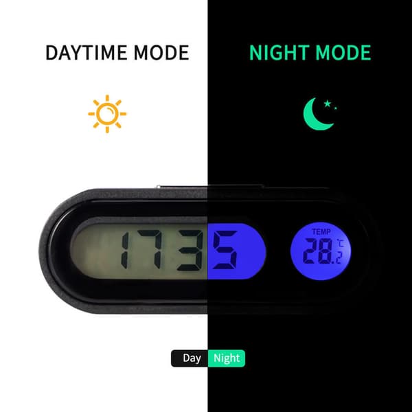 2 i 1 Bil Digital Termometer Klocka med LCD Bakgrundsbelysning Instrumentbräda Temperaturdisplay Biltillbehör