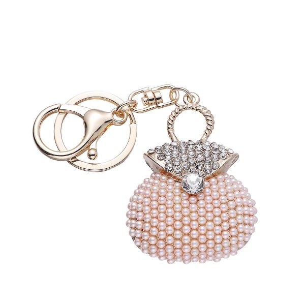 Creative Nøglering Perle Håndtaske Form Håndtaske Crystal Diamond Metal Nøglering Dekorationer Tilbehør Til Kvinder Piger (pink)