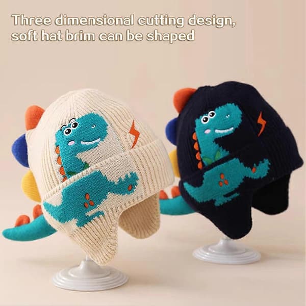 Dinosaur ørebeskyttelseslue for barn, ørelue for gutter og jenter Unisex Dinosaur Vinterlue Cafe
