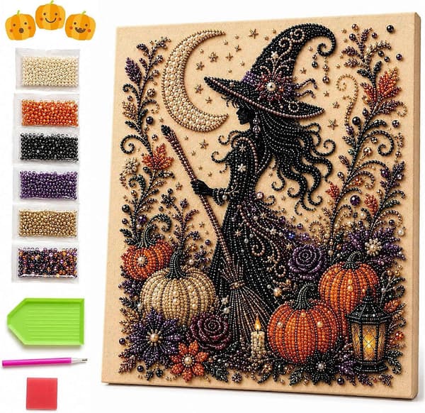 Halloween Spøgelse Perlekunst DIY-sæt, 3D Diamantmaleri-sæt med Ramme (#D) | Afslappende og Stressreducerende Håndværk, Spooky-Sød Efterårs Boligindretning #B