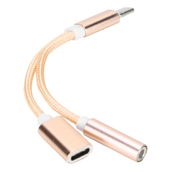 USB C til 3,5 mm lydadapteroplader 2 i 1 konverter til Xiaomi Huawei guld