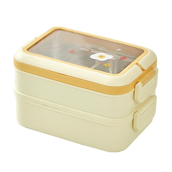 Madkasse i rustfrit stål med isolering og flere rum, sikker Bento-boks til studerende og børn, creme