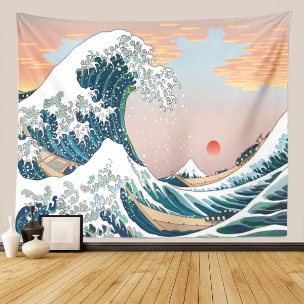 Mandala Tapestry Vægtæpper, The Great Wave Sunset Off Kanagawa Vægtapet, Tapetries Home Decor Vægkunst til soveværelse (Pink Blue, 150