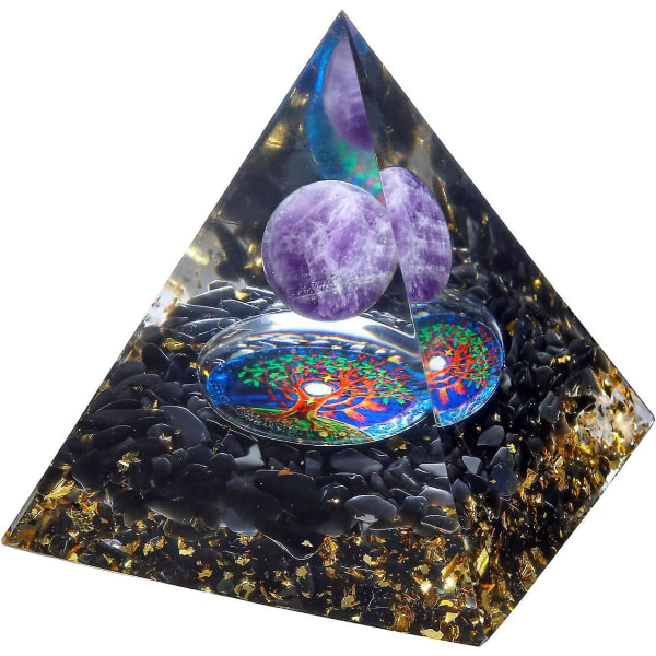 Orgonitpyramide med natursten Obsidiankugle Ametyststen Energi Reiki Chakra Til Yoga Fengshui Balance Meditation