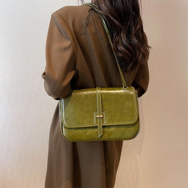 Kvinder ægte læder dokumentmappe Tote Vintage håndtaske Grøn)