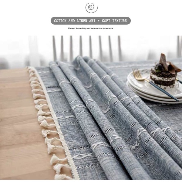Elegant bomulds- og hørdug, vaskbart køkkenbordsdæksel til spisebord, picnicdug (striber - grå, 140 x 180 cm),