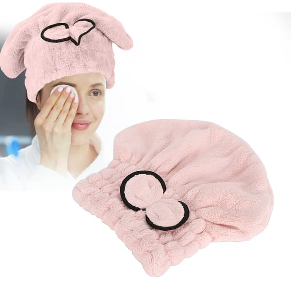 Badehætte Sløjfe Dekoration Badeværelseshatte Hurtigtørrende Kvinder Piger Dame Badehårshat Pink
