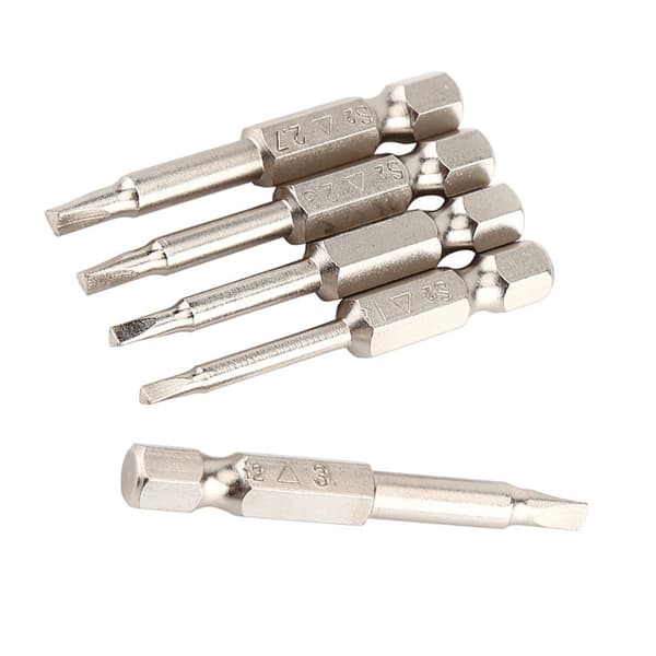 Triangel Skruetrækker Bits Sæt - 5 stk, 50mm, 1/4\" Hex Skaft, Stærk Magnetisme