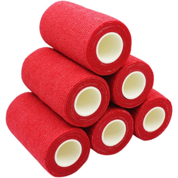 6 delar självhäftande bandage Sammanhängande bandage Självhäftande bandagerulle Flexibelt fleecebandage sammanhängande atletisk tejp Alleray Testad röd, 10 cm