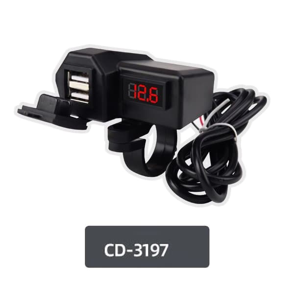 Motorsykkel Telefonlader Dobbel USB Hurtigladeadapter med Voltmeter Multifunksjon CD3197