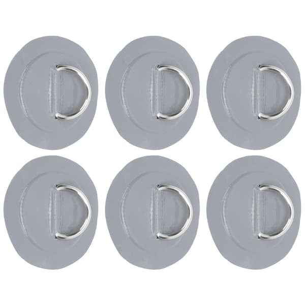 6 stk. PVC D-ring patch elastisk tau sett rustfritt stål strikkledning grå