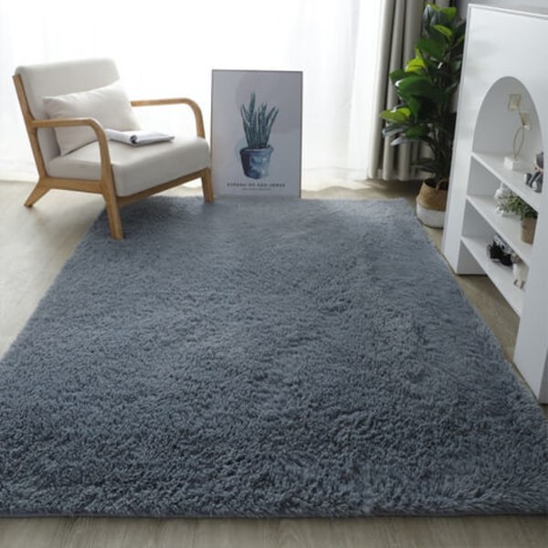 Shag tæppe til stuen - Moderne og luftig - Kort luv - Skridsikker , Sølvgrå (80 cm x 160 cm)