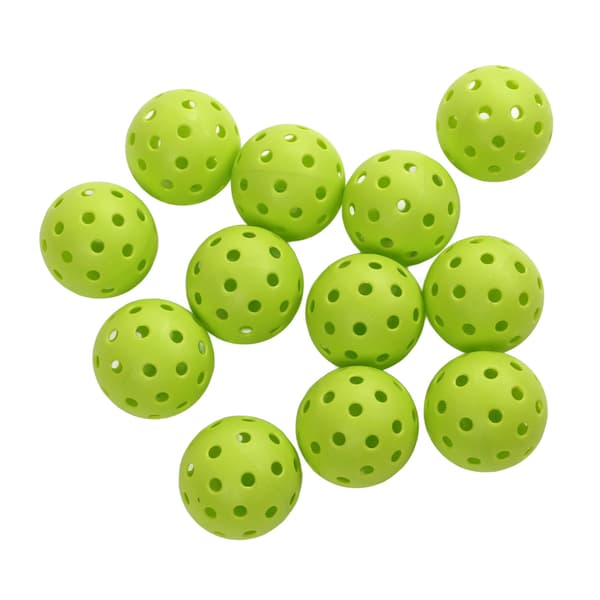 12-pack 74 mm 40-håls pickleballs, hög elasticitet, PE-plast, gröna utomhusbollar