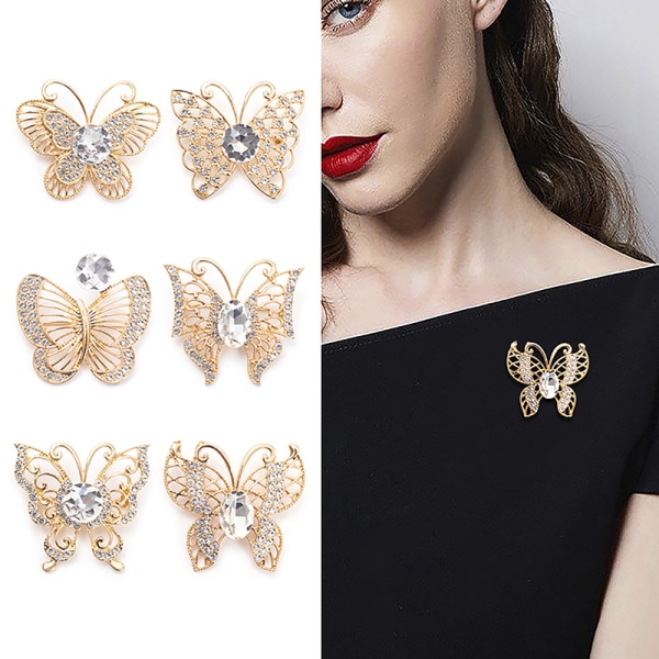 Alloy Rhinestone Butterfly Brosch Fashion All-match Scarf Buckl A9