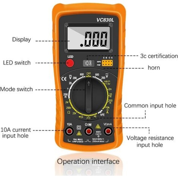 Digitalt multimeter, digitalt automatisk multimeter, professionel elektrisk tester, voltmeter/modstand/kontinuitet/dioder Ap