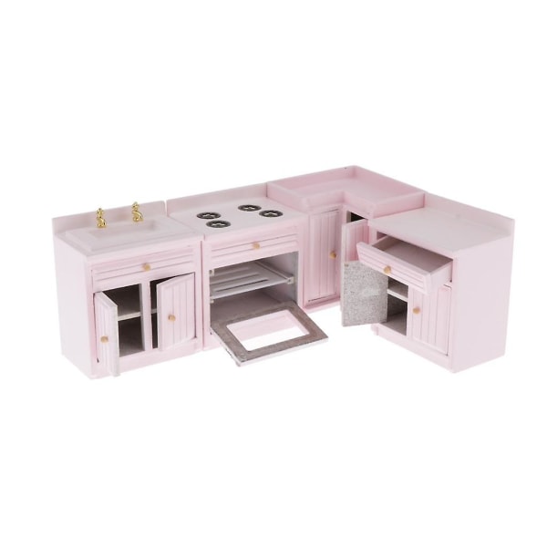 Miniatyyri nukkekodin keittiökalusteet, 1/12 puinen keittokaappi set, toimivilla ovilla, nukkekodin koristelusarja