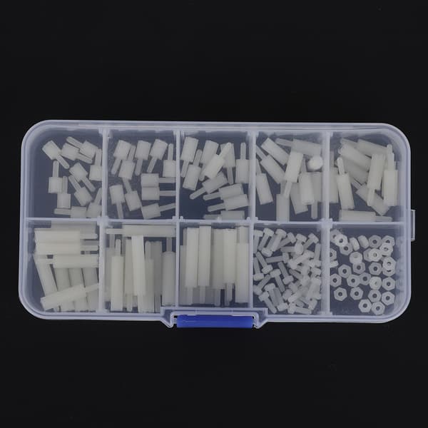 140 stk M2 Nylon Krysshode Sekskantmutter Hann Hunn Avstandsstykke Sortimentsett Hvit