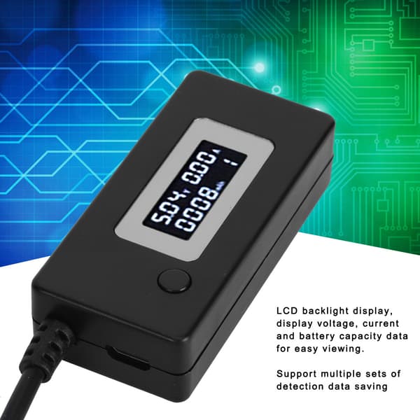 LCD USB Amperemeter Voltmeter Ladekapasitetstester 4-30V Svart Bakgrunnsbelysning
