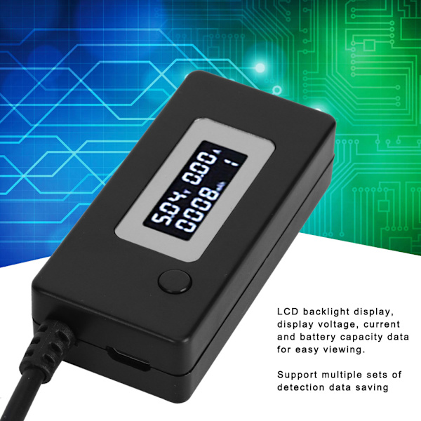 LCD USB Amperemeter Voltmeter Opladningskapacitetstester 4-30V Sort Baggrundslys Display