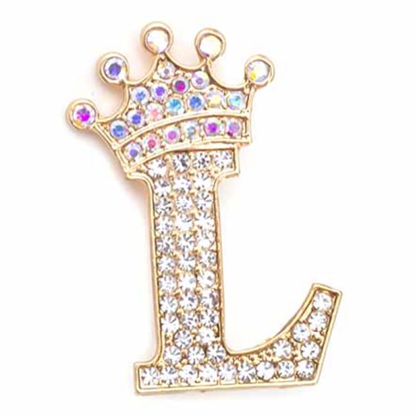 Fashion Crown 26 inledende bokstäver A til Z Crystal Rhinestone Broo Gold-L