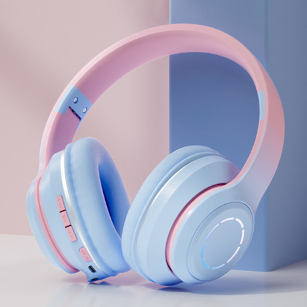 Bluetooth Headset Stærk Bas Støjreducerende Foldbar Gradient Farve Trådløs Letvægts til Telefon Laptop Blå