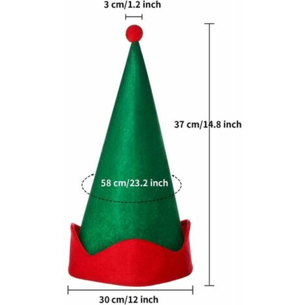 8 Pieces Christmas Felt Elf Hats Green and Red Santa Elf Hat Novelty Funny Hats Christmas Party Costume Favors Gifts Acc